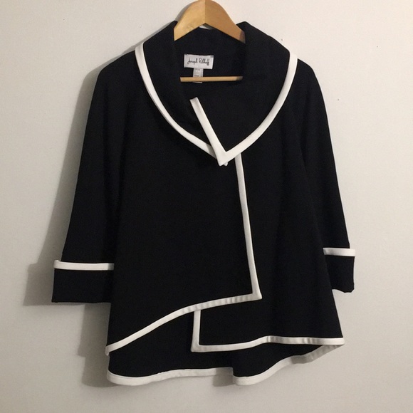Joseph Ribkoff Jackets & Blazers - LIKE NEW WITH TAG Joseph Ribkoff Asymmetrical Black White Trim, Wrap Jacket Cape